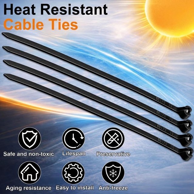 Alt view image 4 of 7 - 4 Inch 200 Pcs Black Zip Tie Cable Tie with Metal Tooth Self Locking Nylon Cable Zip Ties, 17 Lbs Tensile Strength, UV Resistant Wire Wraps Multi Purpose for Industrial Indoor Outdoor Use