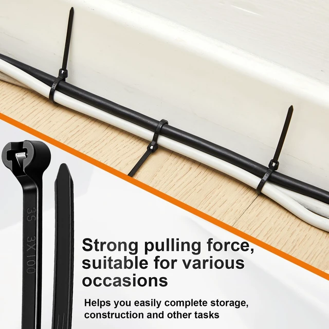 Alt view image 7 of 7 - 4 Inch 200 Pcs Black Zip Tie Cable Tie with Metal Tooth Self Locking Nylon Cable Zip Ties, 17 Lbs Tensile Strength, UV Resistant Wire Wraps Multi Purpose for Industrial Indoor Outdoor Use