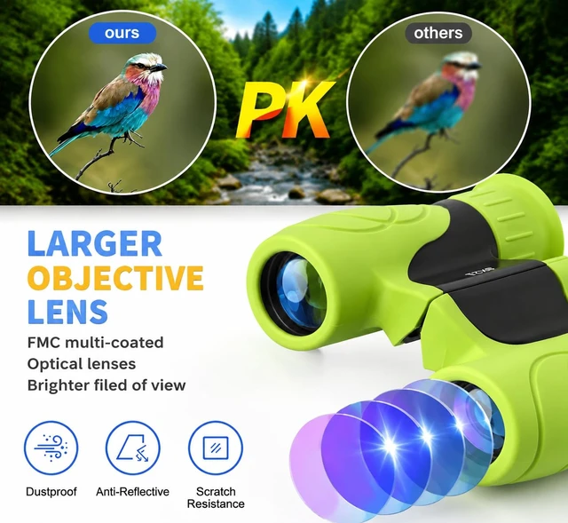 Alt view image 2 of 7 - Kids Binoculars Shockproof 8 x 21 High Resolution for 3-12 Boys and Girls,Perfect for Bird Watching, Hiking,Camping,Travel, Christmas Birthday Gift