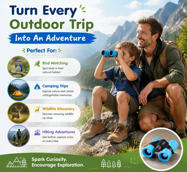 Alt view image 4 of 7 - Binoculars for Kids 8x21 High-Resolution for Bird Watching Camping, Exploration, Hiking, Hunting, Sports Events and Safari Park Gifts for 3-12 Year Boys Girls