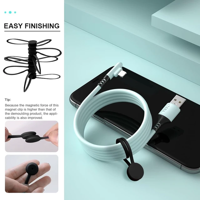 Alt view image 3 of 7 - 7.9'' Magnetic Cord Tie with Labels, Magnetic Twist Tie(10PCS-Black) Magnetic Cable Organizer,Reusable Cable Ties with Strong Magnet for Bundling Cables,Silicone Cord Winder for home,Office