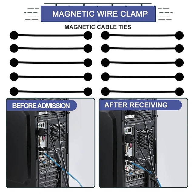 Alt view image 4 of 7 - 7.9'' Magnetic Cord Tie with Labels, Magnetic Twist Tie(10PCS-Black) Magnetic Cable Organizer,Reusable Cable Ties with Strong Magnet for Bundling Cables,Silicone Cord Winder for home,Office