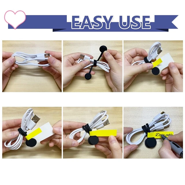 Alt view image 5 of 7 - 7.9'' Magnetic Cord Tie with Labels, Magnetic Twist Tie(10PCS-Black) Magnetic Cable Organizer,Reusable Cable Ties with Strong Magnet for Bundling Cables,Silicone Cord Winder for home,Office