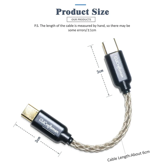 Alt view image 3 of 7 - USB C Type C to Type C Headphone Amplifier Cable 6N Single Crystal Silver for FiiO BTR5 Q1 Q3 Q3s Qudelix 5K xDuoo Link2 XD-05PLUS E1DA 9038G3 9038S 9038D Lotoo PAW S2¡