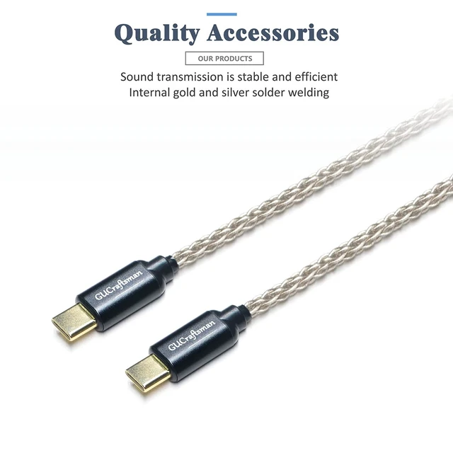 Alt view image 4 of 7 - USB C Type C to Type C Headphone Amplifier Cable 6N Single Crystal Silver for FiiO BTR5 Q1 Q3 Q3s Qudelix 5K xDuoo Link2 XD-05PLUS E1DA 9038G3 9038S 9038D Lotoo PAW S2¡