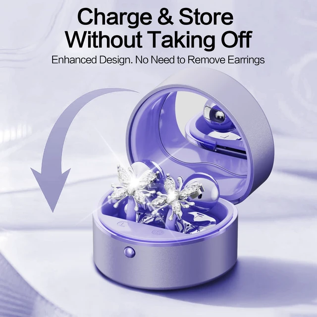 Alt view image 6 of 7 - 2026 Great Gift Clip On Earbuds with Heart Design & Detachable Butterfly Earrings,Bluetooth 6.0 Wireless Headphones for Women, IPX6 Waterproof,40H Playtime,Comfortable for Small Ears & Glasses