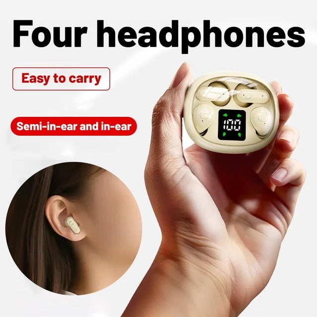 Alt view image 2 of 7 - 2-in-1 Mini Invisible Sleep Bluetooth Earbuds,Small Wireless Sleep Headphones for Side Sleepers,Bluetooth 5.4 Bass Stereo Sound Over-Ear Earbuds,Bluetooth Earbuds for Laptop/Phones/Sports (Khaki)