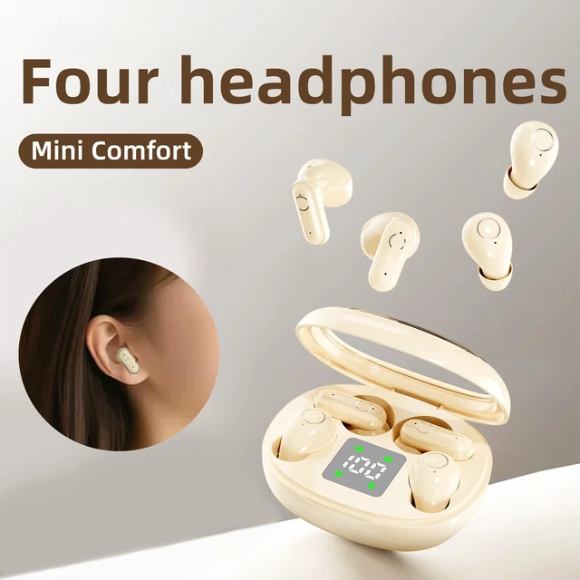 Alt view image 4 of 7 - 2-in-1 Mini Invisible Sleep Bluetooth Earbuds,Small Wireless Sleep Headphones for Side Sleepers,Bluetooth 5.4 Bass Stereo Sound Over-Ear Earbuds,Bluetooth Earbuds for Laptop/Phones/Sports (Khaki)