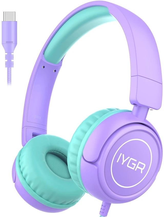 Main image of K6C Wired Kids Headphones USB C,85dB Safe Volume Limited with mic for Toddler Kids Ages Boys Girls,Adjustable Headband & Foldable,On-Ear Headphones for School,Travel,Tablet,iPad