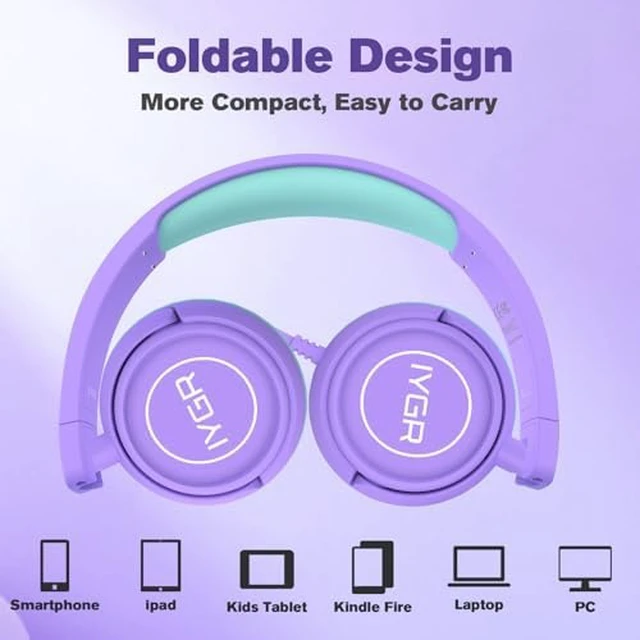 Alt view image 7 of 7 - K6C Wired Kids Headphones USB C,85dB Safe Volume Limited with mic for Toddler Kids Ages Boys Girls,Adjustable Headband & Foldable,On-Ear Headphones for School,Travel,Tablet,iPad