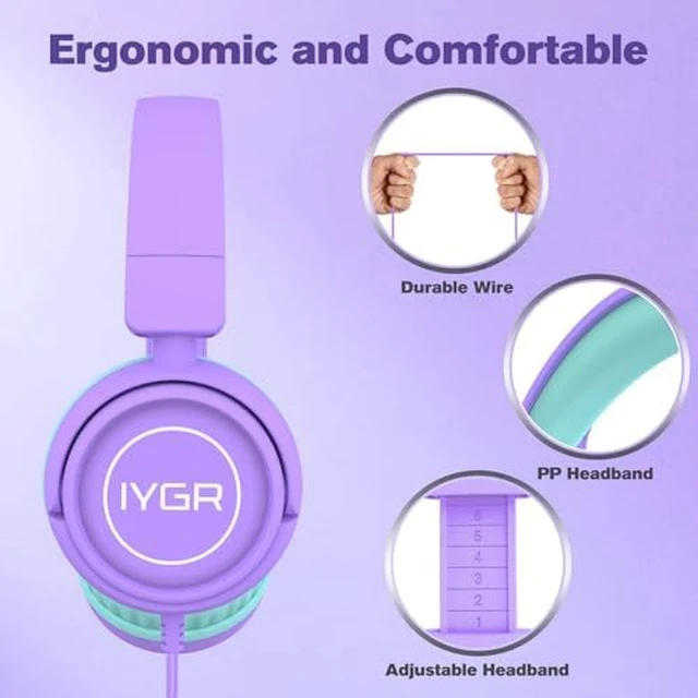 Alt view image 6 of 7 - K6C Wired Kids Headphones USB C,85dB Safe Volume Limited with mic for Toddler Kids Ages Boys Girls,Adjustable Headband & Foldable,On-Ear Headphones for School,Travel,Tablet,iPad