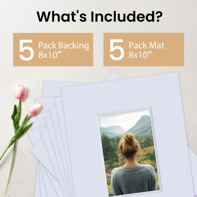 Alt view image 3 of 6 - 5 Pack Acid Free 8x10 White Picture Mats Board Kit for 4x6 4-Ply Beveled Pre-Cut Photo Mats with Backing Board for Frames, Artwork and Prints