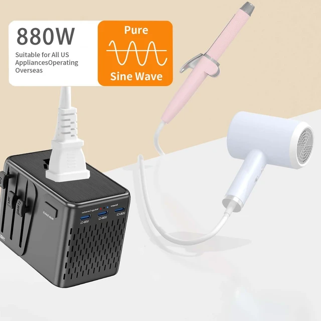 Alt view image 2 of 7 - International Travel Voltage Converter to Step Down 230V to 120V for Hair straighteners, laptops, Cell Phones, Power converters from USA to UK, Europe, Australia Over 200