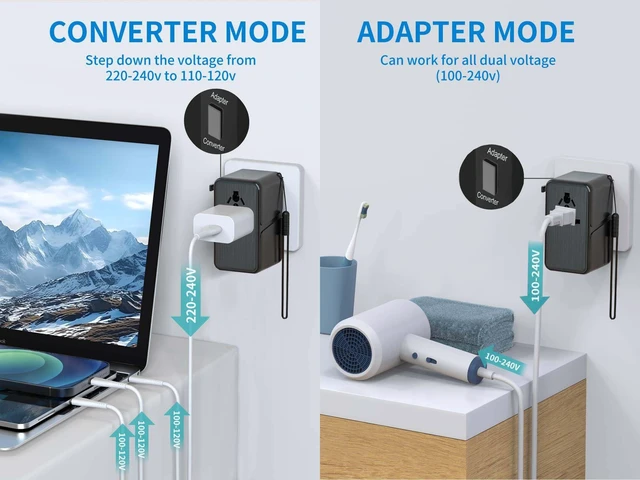 Alt view image 3 of 7 - International Travel Voltage Converter to Step Down 230V to 120V for Hair straighteners, laptops, Cell Phones, Power converters from USA to UK, Europe, Australia Over 200