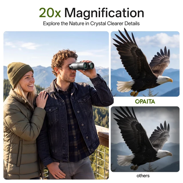 Alt view image 2 of 7 - 20x32 Compact Binoculars for Adults Kids High Powered Small Pocket Size, 30% Wider Field of View, Low Light Vision, BAK4 FMC for Bird watching Cruise Ship Travel Hiking Concert