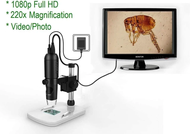 Alt view image 2 of 2 - 1080P Full HD Digital Microscope, HDMI Microscope, 10x-220x Magnification, to Any Monitor/TV with HDMI-in, Photo Capture, Micro-SD Storage, PC Supported