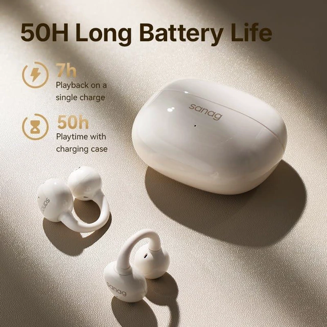 Alt view image 6 of 7 - Open Ear Headphones, Bluetooth 6.0 Wireless Earbuds with Clip Design, 40H Playtime, IP67 Waterproof, Ultra-Light Comfortable for Running, Gym, Sports, Work (Black) (Beige)