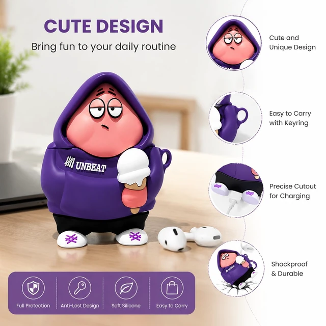 Alt view image 6 of 7 - Cute 3D Cartoon Case for AirPods 4 (2024) & 5 (2026), Silicone Cover Cute 3D cartoon silicone cover with keychain and cleaning pen for playful everyday protection, easy carrying, and fun style