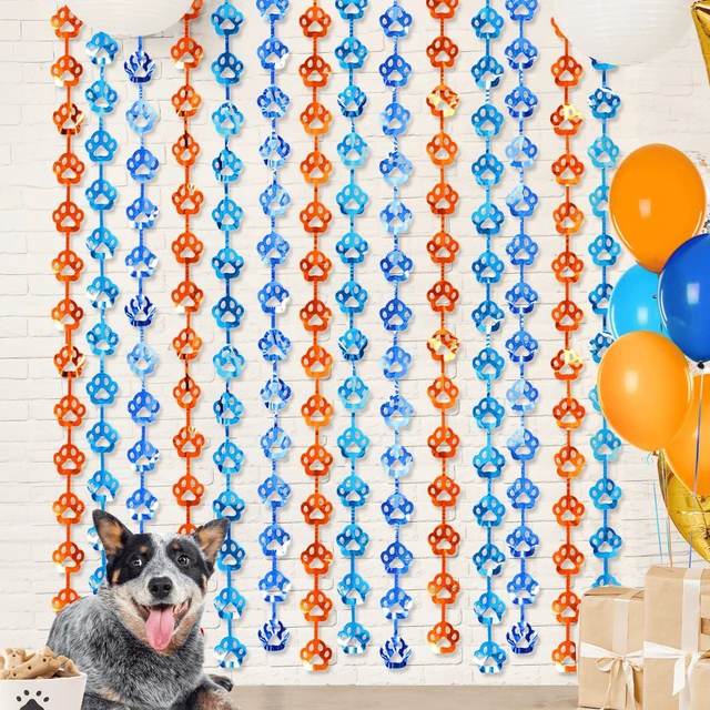 Main image of Blue Dog Birthday Decorations, 2 Pack Paw Foil Fringe Curtains Orange and Blue Dog Paw Birthday Party Supplies, 3.3x6.6ft Photo Booth Props Backdrop Streamers, Doorway Room Decor for Kids