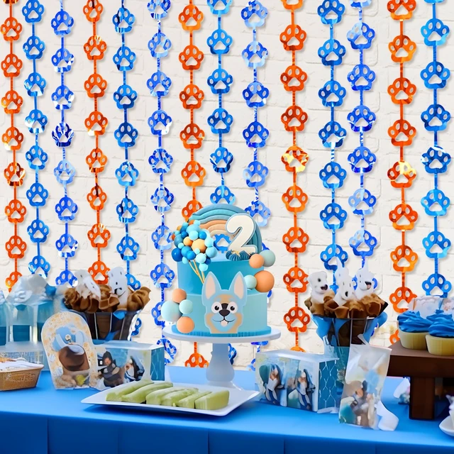 Alt view image 3 of 7 - Blue Dog Birthday Decorations, 2 Pack Paw Foil Fringe Curtains Orange and Blue Dog Paw Birthday Party Supplies, 3.3x6.6ft Photo Booth Props Backdrop Streamers, Doorway Room Decor for Kids
