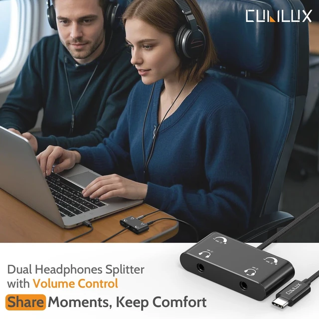 Alt view image 2 of 6 - USB C Headphone Splitter with Volume Control, Type C to 3.5mm Dual Earphones Audio Splitter for iPhone 17/16/15, iPad Pro 13/12.9/11, iPad Air 13/11, Galaxy S25/S24/S23, Pixel 10/9/8 Pro