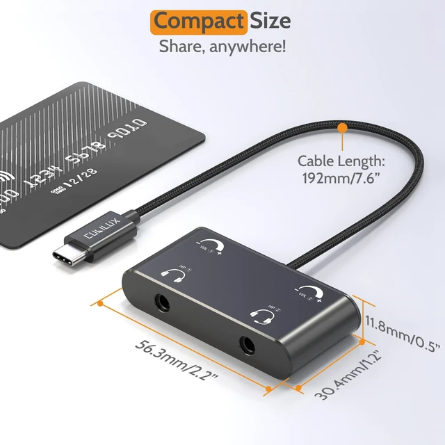 Alt view image 4 of 6 - USB C Headphone Splitter with Volume Control, Type C to 3.5mm Dual Earphones Audio Splitter for iPhone 17/16/15, iPad Pro 13/12.9/11, iPad Air 13/11, Galaxy S25/S24/S23, Pixel 10/9/8 Pro