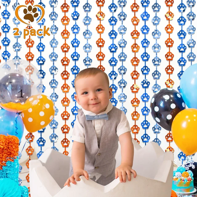 Alt view image 6 of 7 - Blue Dog Birthday Decorations, 2 Pack Paw Foil Fringe Curtains Orange and Blue Dog Paw Birthday Party Supplies, 3.3x6.6ft Photo Booth Props Backdrop Streamers, Doorway Room Decor for Kids