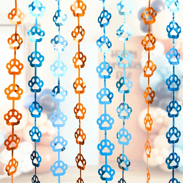 Alt view image 7 of 7 - Blue Dog Birthday Decorations, 2 Pack Paw Foil Fringe Curtains Orange and Blue Dog Paw Birthday Party Supplies, 3.3x6.6ft Photo Booth Props Backdrop Streamers, Doorway Room Decor for Kids