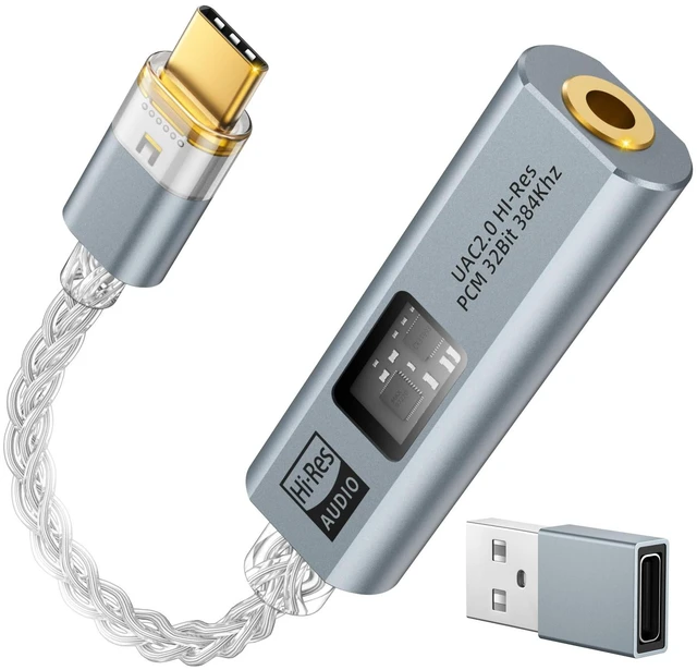 Main image of USB C to 3.5mm Jack Audio Adapter, Dual DAC Chip CX31993 & MAX97220 Built-in HiFi Amplifier, 32bit/384KHz Hi-Res Certified, Supports In-line Controls, For Android iPhone PC Mac Switch PS5, Grey