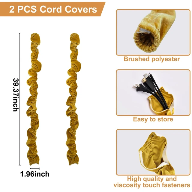 Alt view image 5 of 7 - Fabric Cord Cover,2 Pack Touch Fasteners Gold Chandelier Chain Cover,3.28 Feet Brushed Polyester Fabric Flannel Cord Covers for Wires,Decorative Cord Hider Easy Install