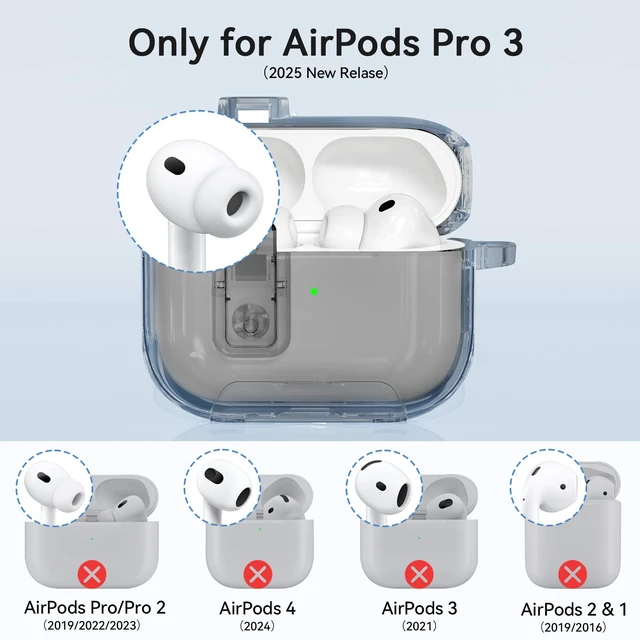 Alt view image 2 of 7 - for AirPods Pro 3 Case Clear 2025 with Secure Lock, Clear Black Soft TPU Transparent Case Cover for Apple AirPods Pro 3rd Generation with Phone Stand & Cleaning Kit & Keychain for Women Men