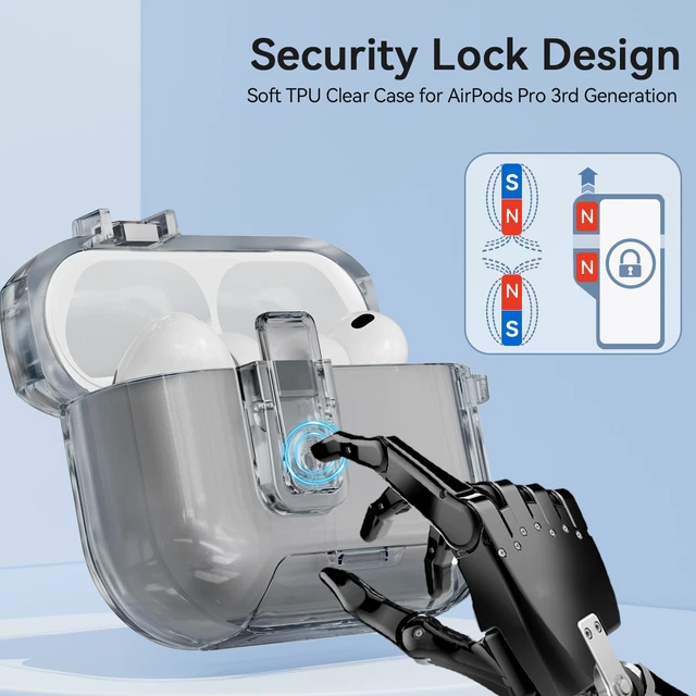 Alt view image 3 of 7 - for AirPods Pro 3 Case Clear 2025 with Secure Lock, Clear Black Soft TPU Transparent Case Cover for Apple AirPods Pro 3rd Generation with Phone Stand & Cleaning Kit & Keychain for Women Men