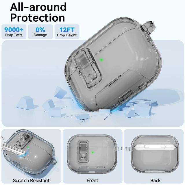 Alt view image 5 of 7 - for AirPods Pro 3 Case Clear 2025 with Secure Lock, Clear Black Soft TPU Transparent Case Cover for Apple AirPods Pro 3rd Generation with Phone Stand & Cleaning Kit & Keychain for Women Men