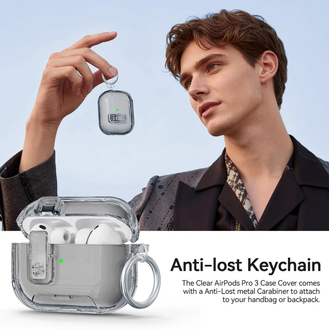 Alt view image 7 of 7 - for AirPods Pro 3 Case Clear 2025 with Secure Lock, Clear Black Soft TPU Transparent Case Cover for Apple AirPods Pro 3rd Generation with Phone Stand & Cleaning Kit & Keychain for Women Men
