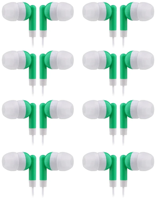 Main image of Wholesale Earbuds Bulk Headphones Individually Bagged 50 Pack for iPhone, Android, MP3 Player for Schools, Libraries, Hospitals (Green)