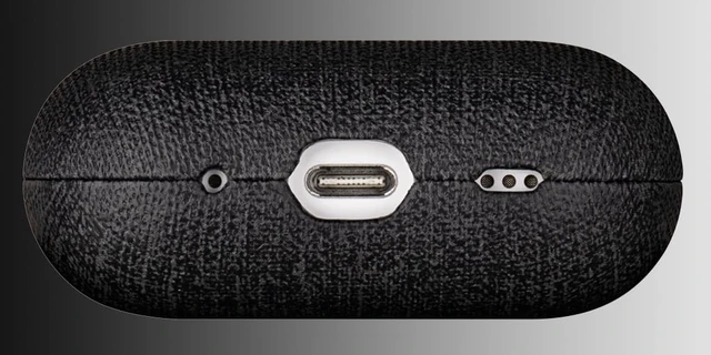 Alt view image 3 of 7 - Case for AirPods Pro 2 - Canvas Style PU Leather - Black Handmade Protective Hard Shell Cover - Vegan Leather & PC Dual Layer Protection - AirPods Pro 2nd Generation Case Cover