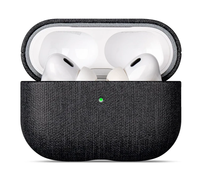 Alt view image 2 of 7 - Case for AirPods Pro 2 - Canvas Style PU Leather - Black Handmade Protective Hard Shell Cover - Vegan Leather & PC Dual Layer Protection - AirPods Pro 2nd Generation Case Cover