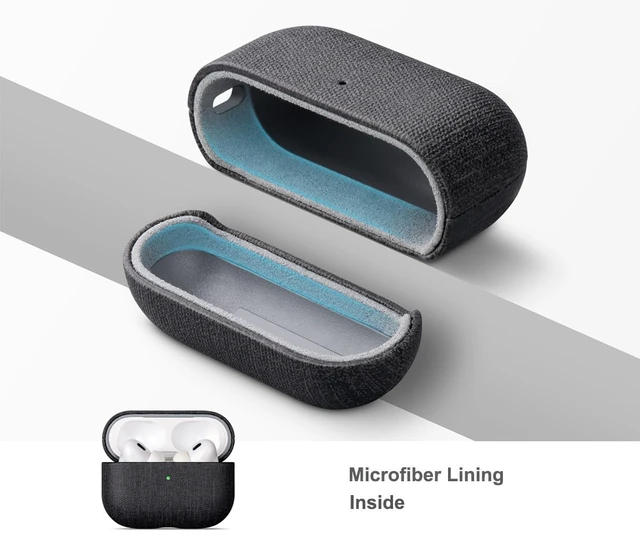 Alt view image 5 of 7 - Case for AirPods Pro 2 - Canvas Style PU Leather - Black Handmade Protective Hard Shell Cover - Vegan Leather & PC Dual Layer Protection - AirPods Pro 2nd Generation Case Cover