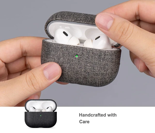 Alt view image 4 of 7 - Case for AirPods Pro 2 - Canvas Style PU Leather - Black Handmade Protective Hard Shell Cover - Vegan Leather & PC Dual Layer Protection - AirPods Pro 2nd Generation Case Cover
