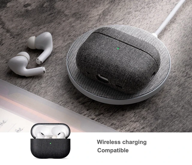 Alt view image 6 of 7 - Case for AirPods Pro 2 - Canvas Style PU Leather - Black Handmade Protective Hard Shell Cover - Vegan Leather & PC Dual Layer Protection - AirPods Pro 2nd Generation Case Cover