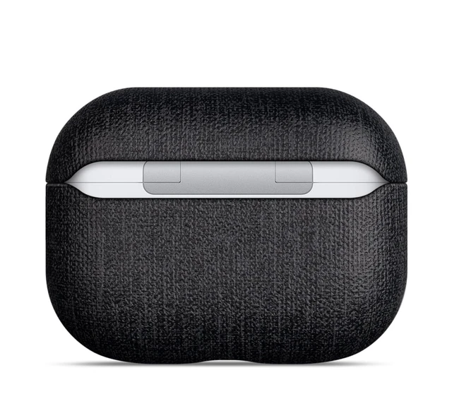 Alt view image 7 of 7 - Case for AirPods Pro 2 - Canvas Style PU Leather - Black Handmade Protective Hard Shell Cover - Vegan Leather & PC Dual Layer Protection - AirPods Pro 2nd Generation Case Cover