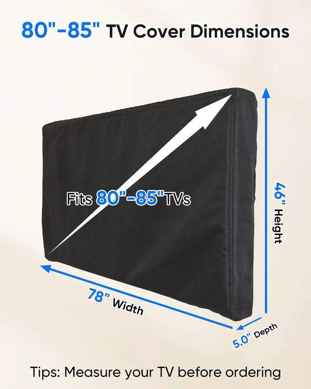 Alt view image 2 of 7 - Outdoor TV Cover 80-85 inch with Zipper,Weatherproof Cover Size 78" W x 46" H Waterproof for Outside Flat Screen TVs, Soft Non Scratch Interior,600D Thick Fabric Protector - Black