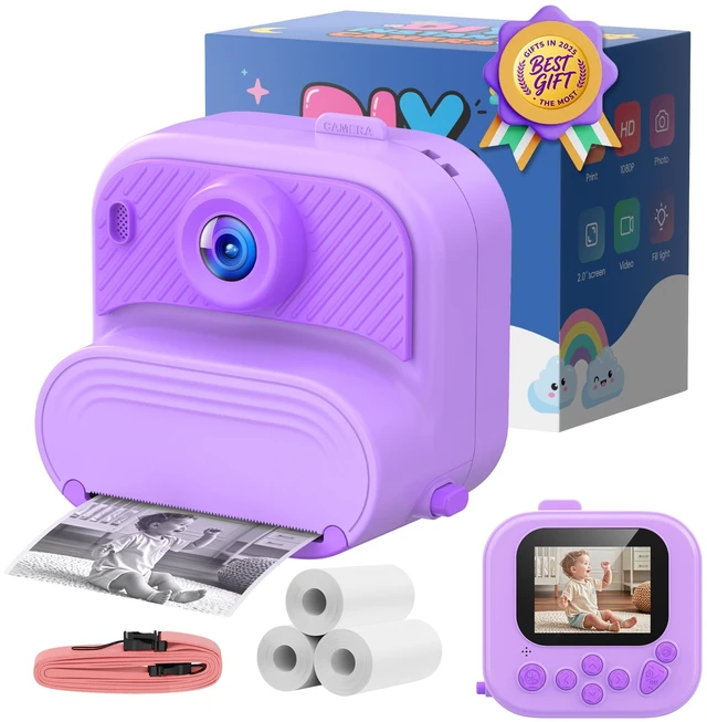 Main image of Kids Camera Instant Print: 1080P HD Digital Camera for Kids - Girls for Age 3-12 - Toddler Cameras Toys Gift for 4 5 6 7 8 9 10 11 Years Old - Cool Presents Ideals for Birthday Pruple