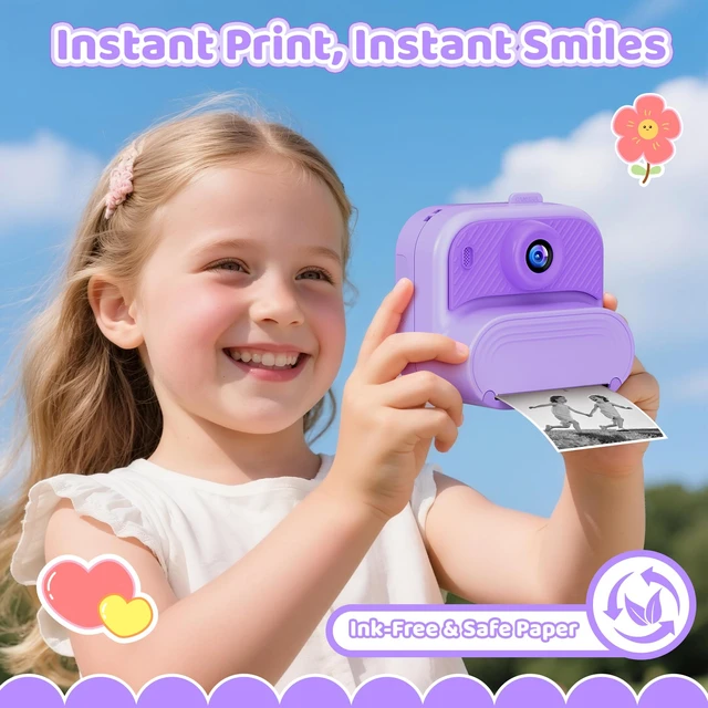 Alt view image 2 of 7 - Kids Camera Instant Print: 1080P HD Digital Camera for Kids - Girls for Age 3-12 - Toddler Cameras Toys Gift for 4 5 6 7 8 9 10 11 Years Old - Cool Presents Ideals for Birthday Pruple