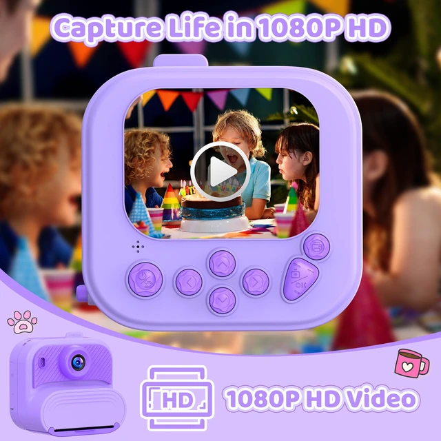 Alt view image 3 of 7 - Kids Camera Instant Print: 1080P HD Digital Camera for Kids - Girls for Age 3-12 - Toddler Cameras Toys Gift for 4 5 6 7 8 9 10 11 Years Old - Cool Presents Ideals for Birthday Pruple