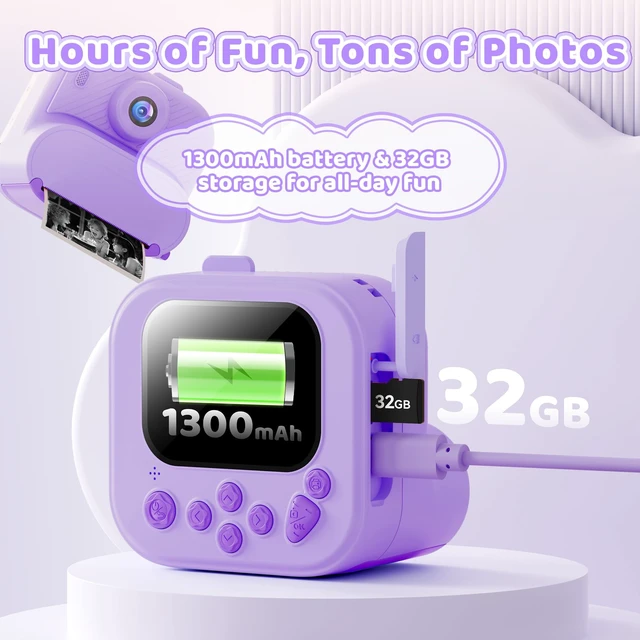 Alt view image 6 of 7 - Kids Camera Instant Print: 1080P HD Digital Camera for Kids - Girls for Age 3-12 - Toddler Cameras Toys Gift for 4 5 6 7 8 9 10 11 Years Old - Cool Presents Ideals for Birthday Pruple