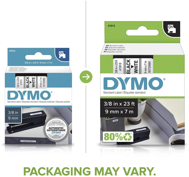 Alt view image 3 of 7 - Standard D1 Labeling Tape for LabelManager Label Makers, Black print on White tape, 3/8'' W x 23' L, 1 cartridge