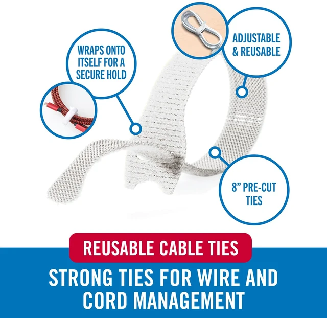 Alt view image 2 of 6 - Heavy Duty ONE-WRAP Cable Ties, 8in x 1/2in, White, 60 Pack Heavy Duty Wire Management For Cord Bundling In Home Offices, Workstations And Data Centers; Reusable Pre Cut Straps