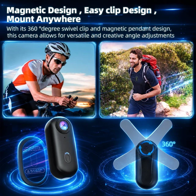 Alt view image 3 of 7 - 4K Mini Body Camera, Waterproof Wearable Cam for Cycling, Motorcycle, Vlogging, 64GB Built-in Storage, Sports POV Cam, Helmet Mounted, Mount Everywhere