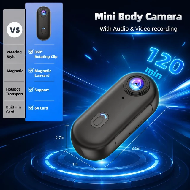 Alt view image 4 of 7 - 4K Mini Body Camera, Waterproof Wearable Cam for Cycling, Motorcycle, Vlogging, 64GB Built-in Storage, Sports POV Cam, Helmet Mounted, Mount Everywhere